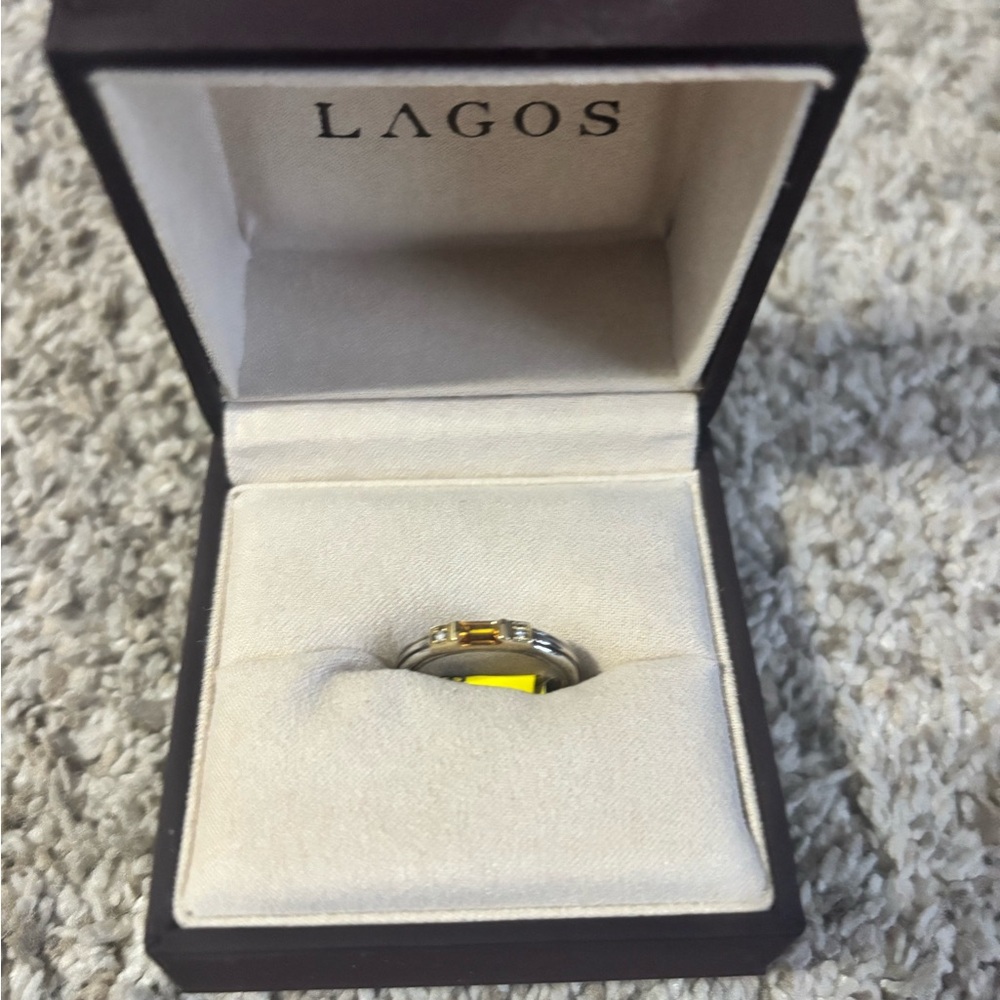 LAGOS Silver Ring with Citrine and Diamond stackable- NWT size 8